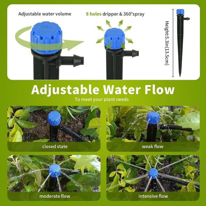 Hakioi 1/4 inch Drip Irrigation Emitters,100 Pcs Drip Emitters for 1/4" Irrigation Tubing Adjustable Water Flow Irrigation Drippers Drip Heads Drip Nozzles for Plants Garden Watering Raised Bed Potted Flower - Image 2